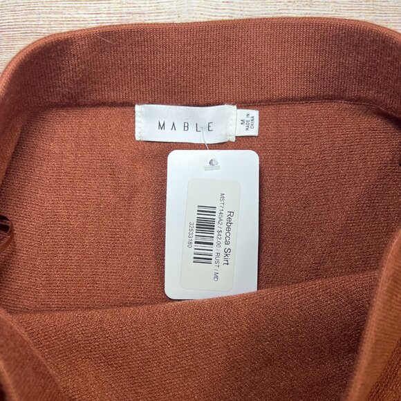 NWT Mable Women's Medium Brown Rust Knit Mini Skirt A-Line Flowy Pleated - Picture 6 of 9